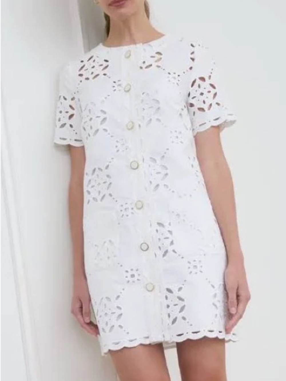 NIC+ZOE White Eyelet Button-Front Mini Dress